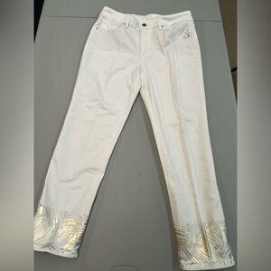White House Black Market Embellished Cuff, Slim Crop White Jeans--Size 6